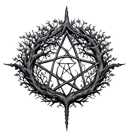 Tree Of Life And Pentagram Intertwined Representing