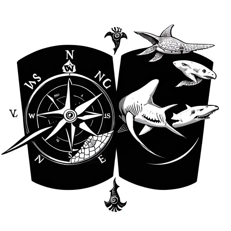 Compass With Eagle Ray Turtle And Shark