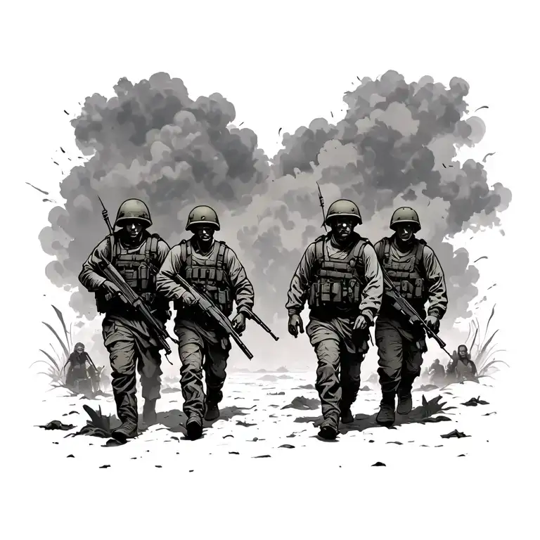 Mental Health Battle Scene With Soldiers Walking
