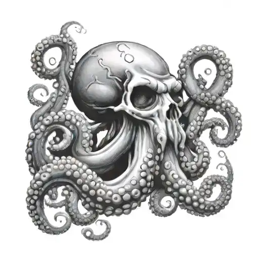Octopus Holding Skull Realistic