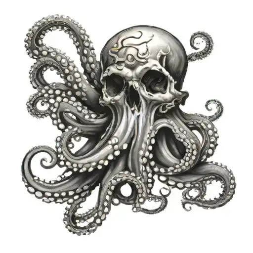 Octopus Holding Skull In Its Tentacles Realistic