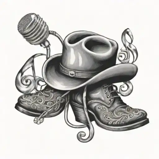 Cowboy Boots And Hat Microphone Music Notes