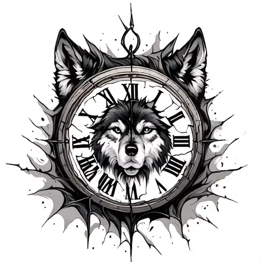 Cracked Clock Trre And Wolf Trible