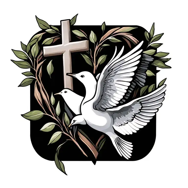 Heart Cross Christian Fish And Dove Carrying Olive Branch
