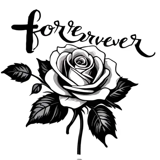 A Cross With Written Forever Together Vertical Elegant With A Rose Without Stem