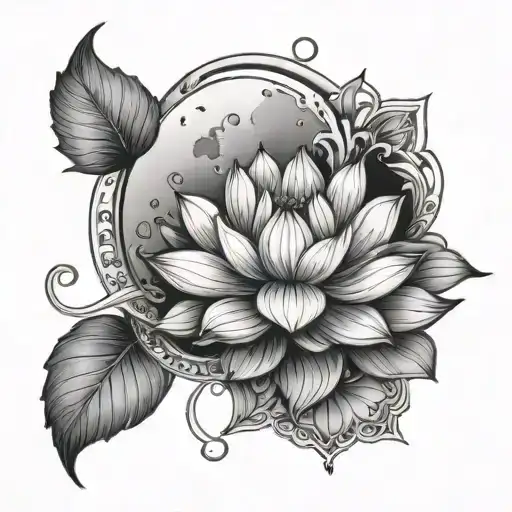 A Moon With Lotus Flowers