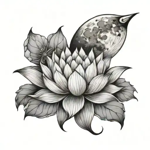 A Moon With Lotus Flowers Wrapped