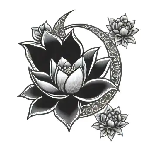 A Crescent Moon With Lotus Flowers Wrapped
