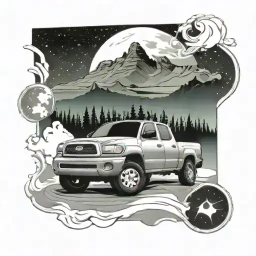 2002 Toyota Tundra In Front Of The Northern Lights Shining In The Sky And A Mountain