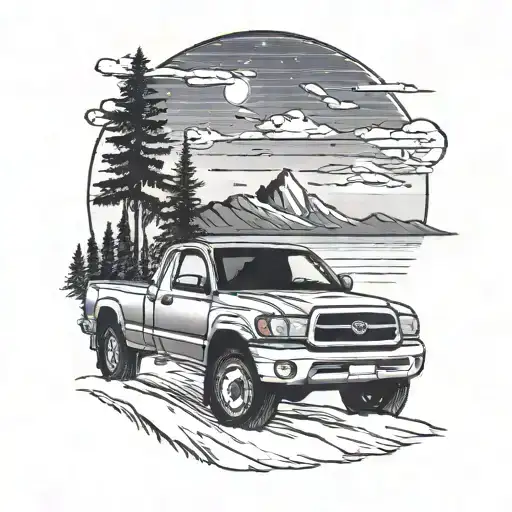 2002 Toyota Tundra In Front Of The Northern Lights Shining On The Sky And A Mountain