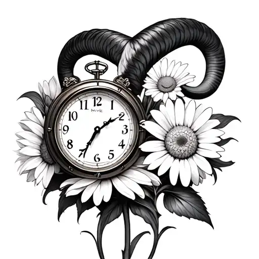 Aries With Clock And Daisy