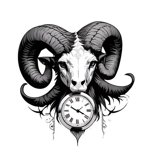 Aries Head With Clock