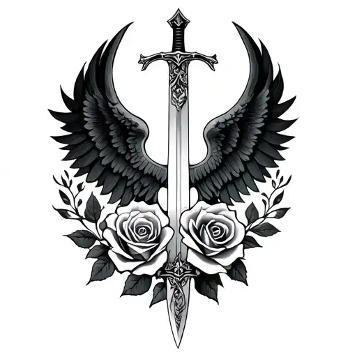 Traditional Sword Wings And Roses