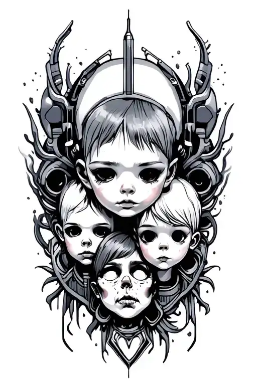 Cyber Punk Family Tattoo For My 3 Kids Names Tattoo