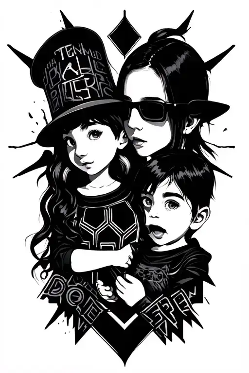 Cyber Punk Family Tattoo For My 3 Kids Names Intertwined Tattoo