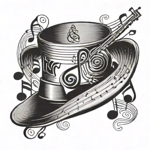 A Sleek Black Hat With Musical Symbols Woven Into The Design