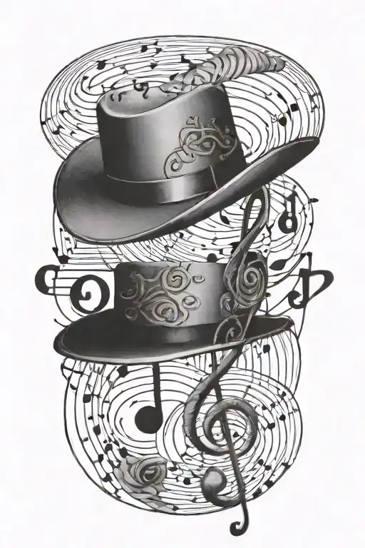 A Sleek Black Hat With Musical Symbols Woven Into The Design