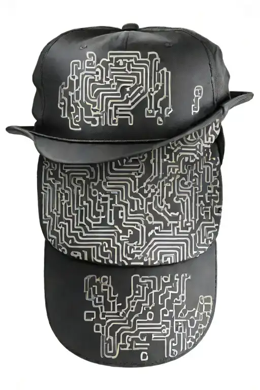 A Sleek Black Hat With Computer Binary Code Symbols Woven Into The Design