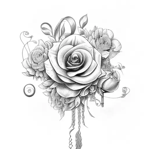 A Beautiful Bouquet Of Flowers Intertwined With Hair Scissors Tattoo