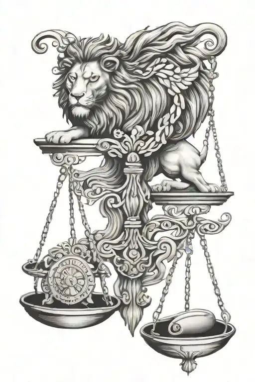 Lion And Libra Scale Showing Balance