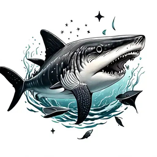 Whale Shark With Stingrays And Stars Wraping Arounf Arm