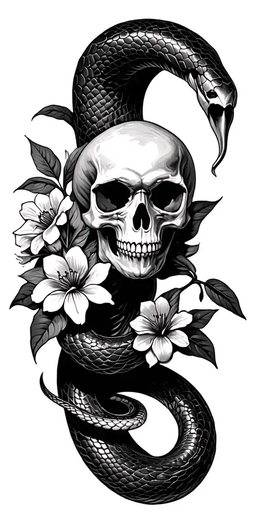 A Snake With A Skull And Flowers Symbolizing Freedom