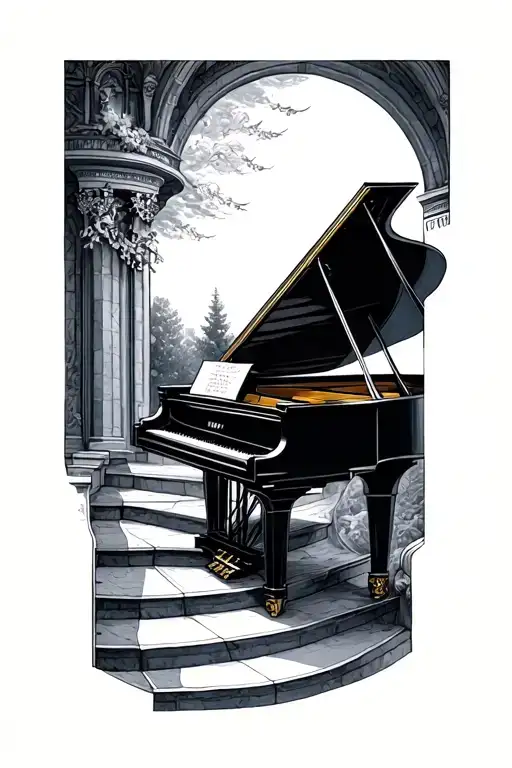 Grand Piano Stairway Heaven Gates Tattoo