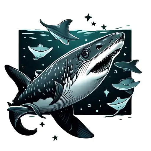 Cute Whale Shark With Stingrays And Stars Wraping Arounf Arm