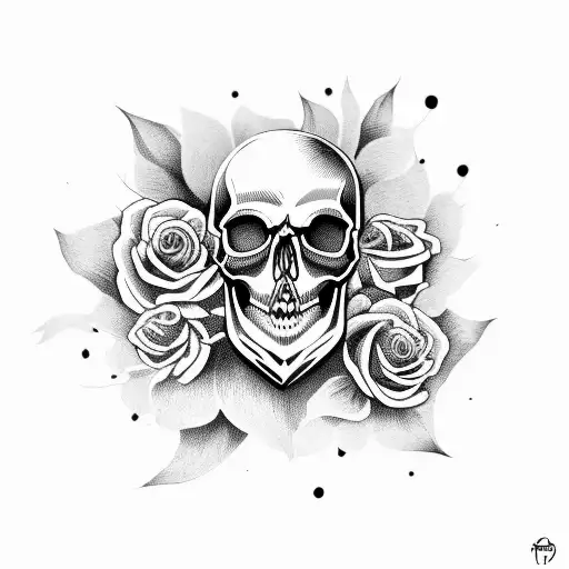 Skull And Flowers And Female Face