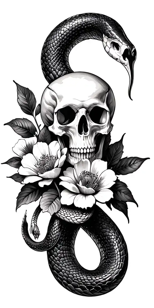 A Snake With A Skull And Flowers Symbolizing Freedom