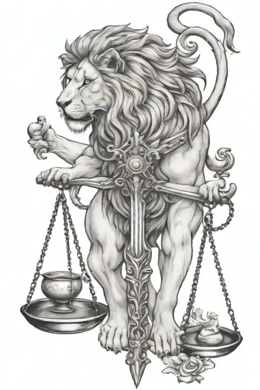 Lion And Libra Scale Showing Balance Mind Body And Soul