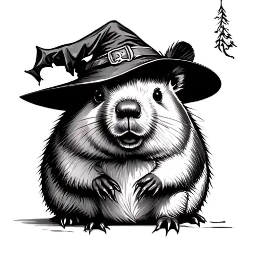 Minimalist Wombat With A Witch Hat