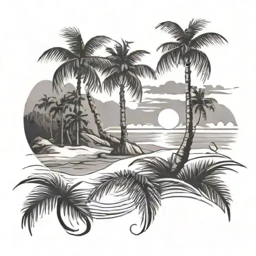Beach Scene With Palm Trees