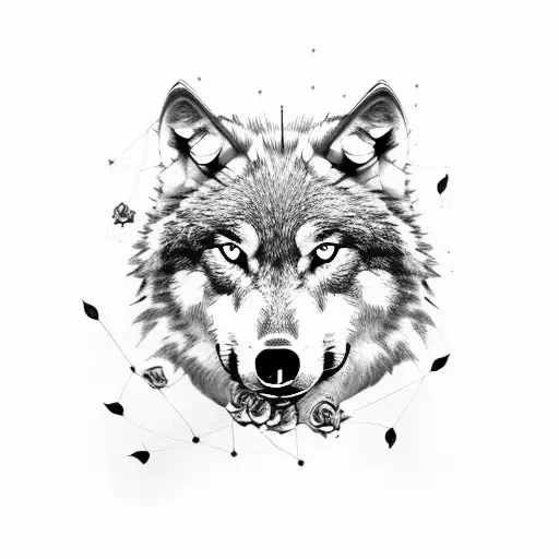 Wolf With Roses Across Chest Area