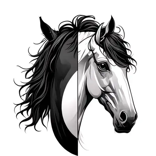 Half Head Horse With Half Black Panthere And Yin Yan
