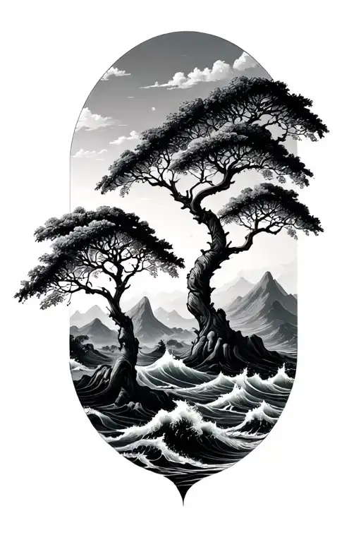 Albizia Tree Waves Mountains