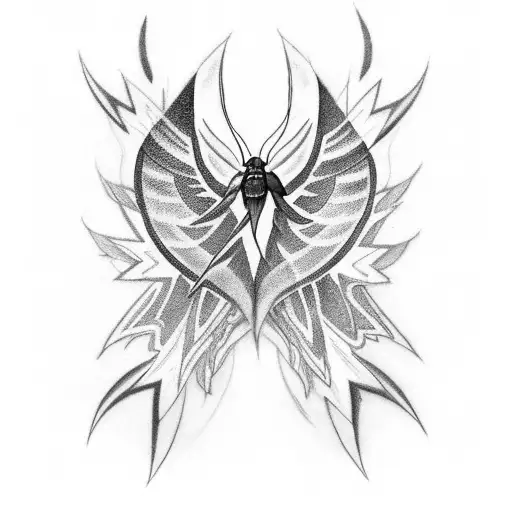 A Tattoo Of Lightning Bolts Intertwined With Moth Wings Tattoo
