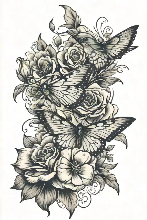 Flowers Butter Fly And A Hunnming Bird