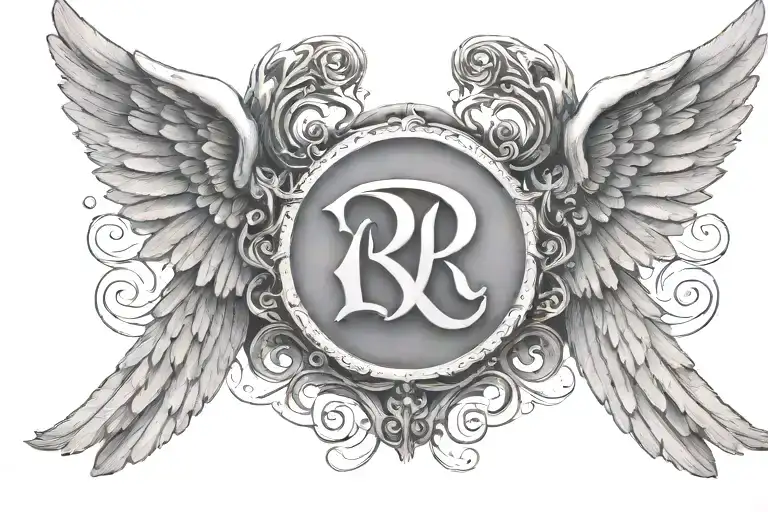 Angel Wings Spread Wide With Letter R Between Wings And Halo Above