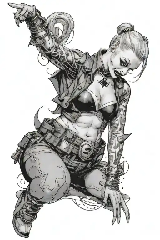 Harley Quinn With Half Shirt With Batman Symbol Surrounded