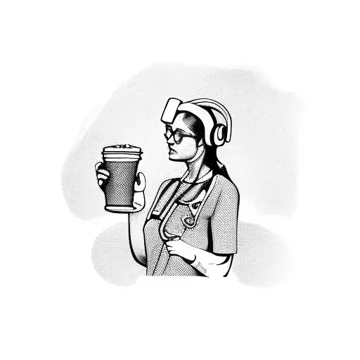 A Nurse Wearing Headphones And Listening To Music While Holding A Coffee Mug Tattoo