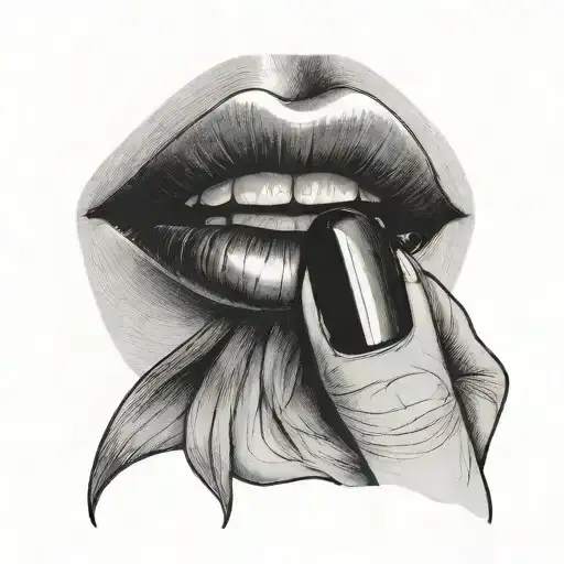 Fingers Protrude From Female Lips