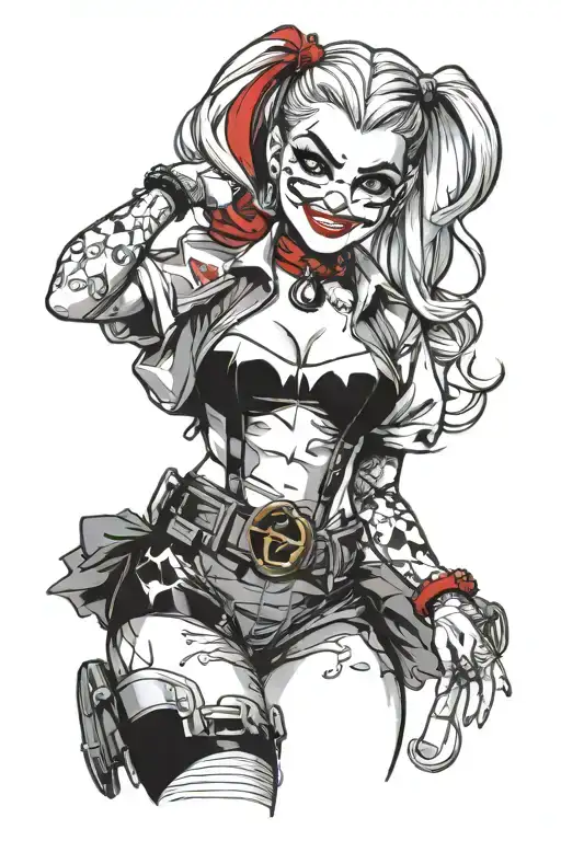 Harley Quinn Smiling Short Shorts Half Shirt Batman Symbol