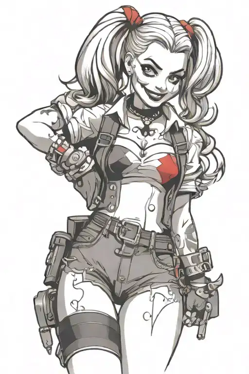 Harley Quinn Smiling Short Shorts Half Shirt Batman Symbol