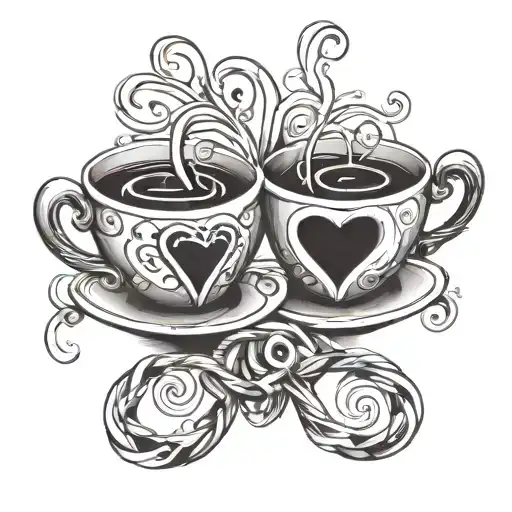 Coffee Cup Intertwined Hearts One Soul Tattoo