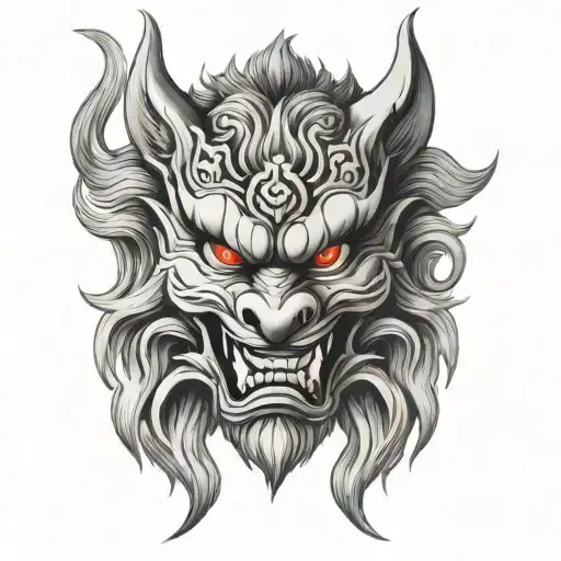 Grey Wolf Oriental Japanese Demon Mask