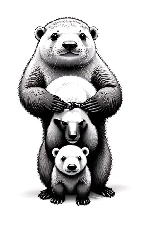 Cute Otter And A Polar Bear Cub Playing