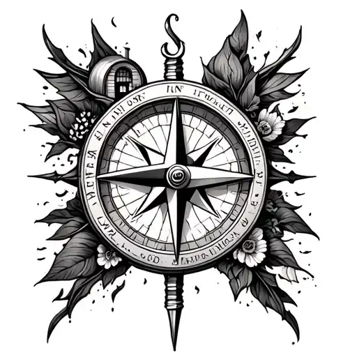 Compass With House And Progress Intertwined With Elements