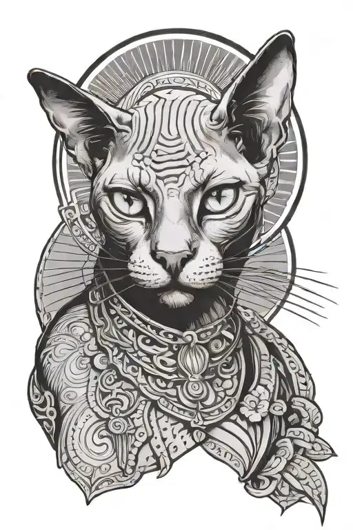 Face Of A Sphinx Cat Against The Background Of The Sun