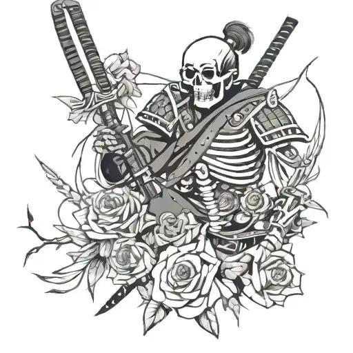 Samurai Skeleton Giving Roses To A Girl